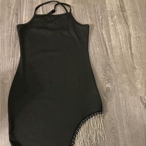 Black Dress with Rhinestone Fringe Detail